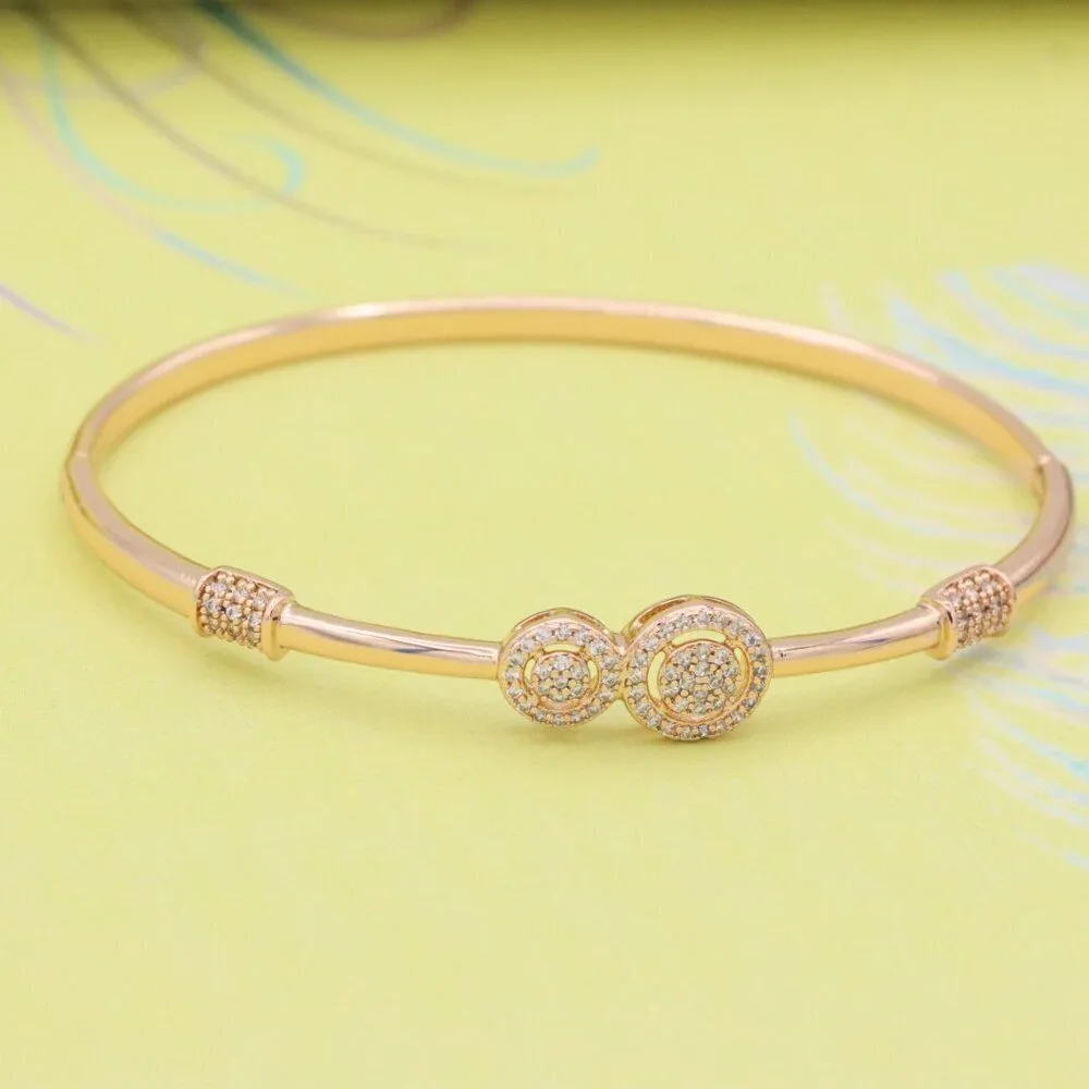 Dual Circle Design Rose Gold Bangle with Sparkling Accents, XPBL0430